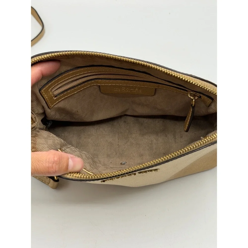MICHAEL KORS Gold Saffiano Leather Dome Crossbody Bag Chain Strap AS IS